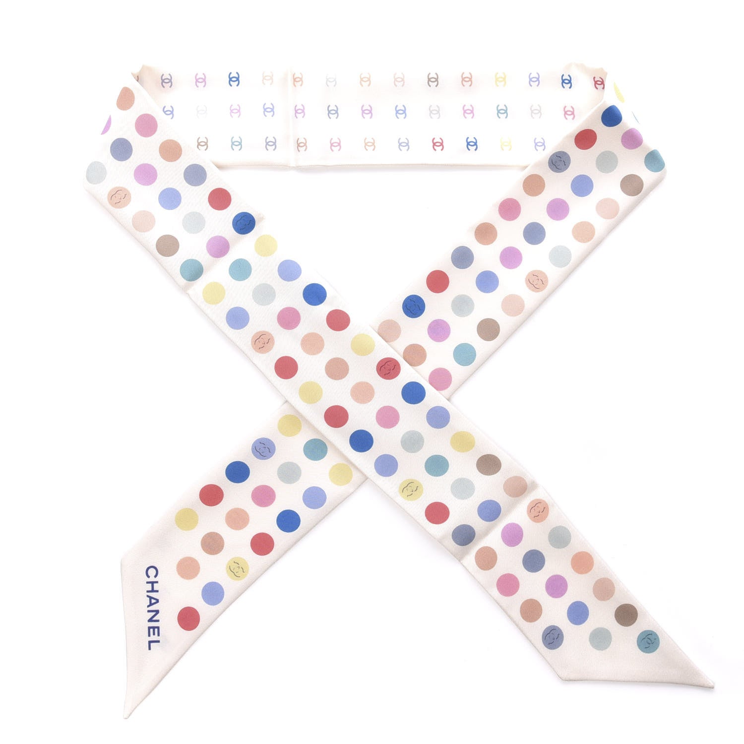 Chanel Silk Polka Dot CC Slim Bandeau Scarf Ivory Multicolor 1 of 3
