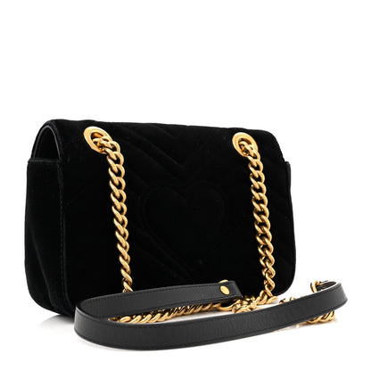 Gucci Velvet Matelasse Small GG Marmont Shoulder Bag Black 3 of 13