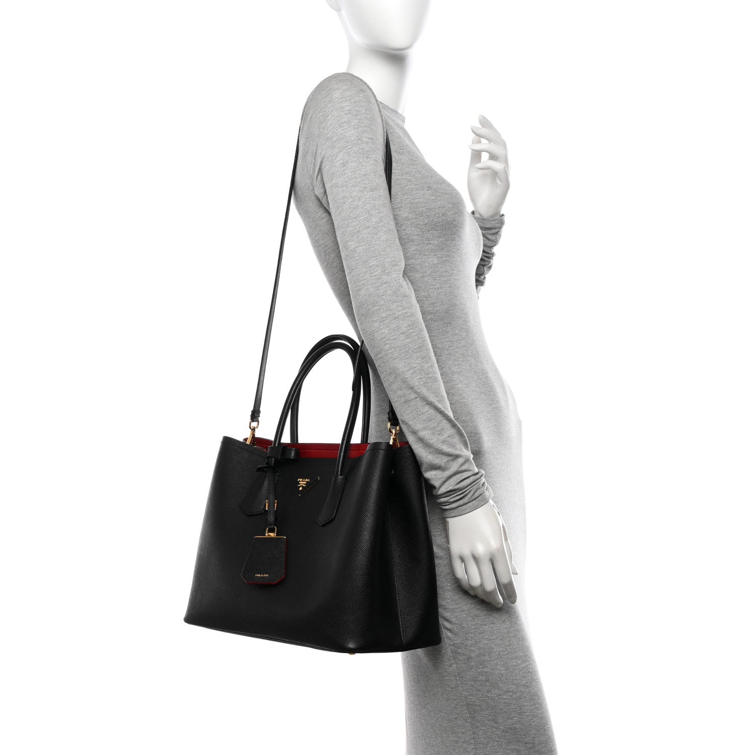 Prada Saffiano Cuir Medium Double Bag Black Fuoco 2 of 14