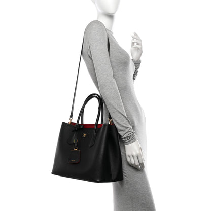 Prada Saffiano Cuir Medium Double Bag Black Fuoco 2 of 14