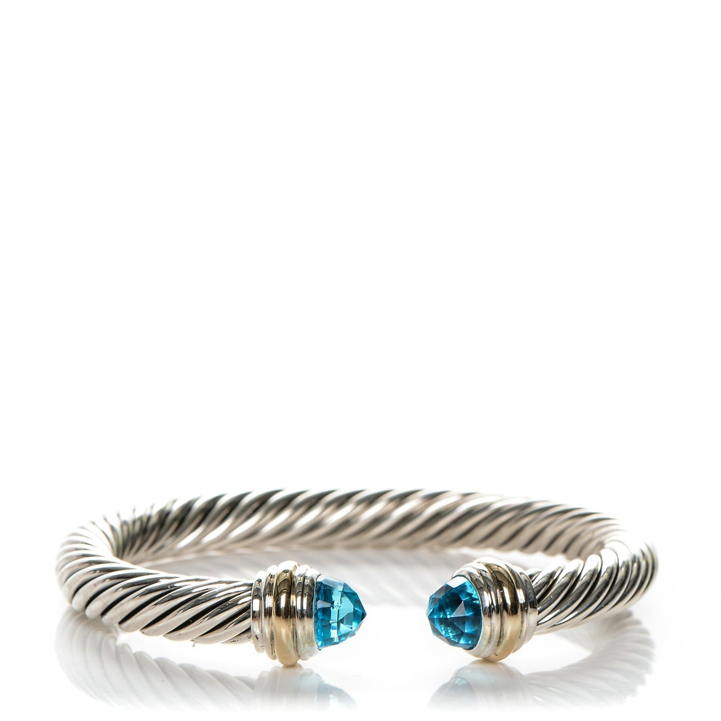 Sterling Silver 14K Yellow Gold Blue Topaz 7mm Cable Classics Bracelet