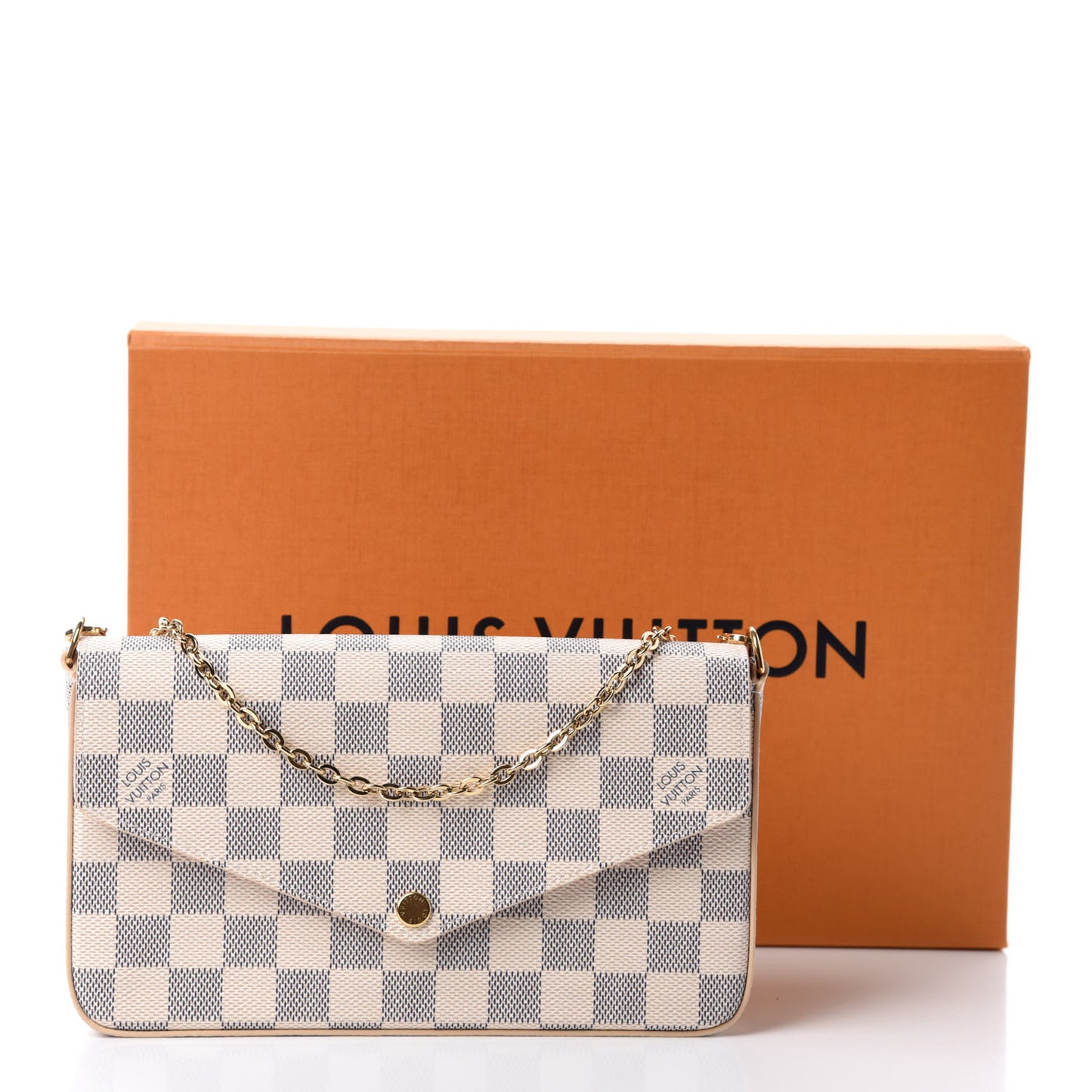 Damier Azur Pochette Felicie Chain Wallet Rose Ballerine