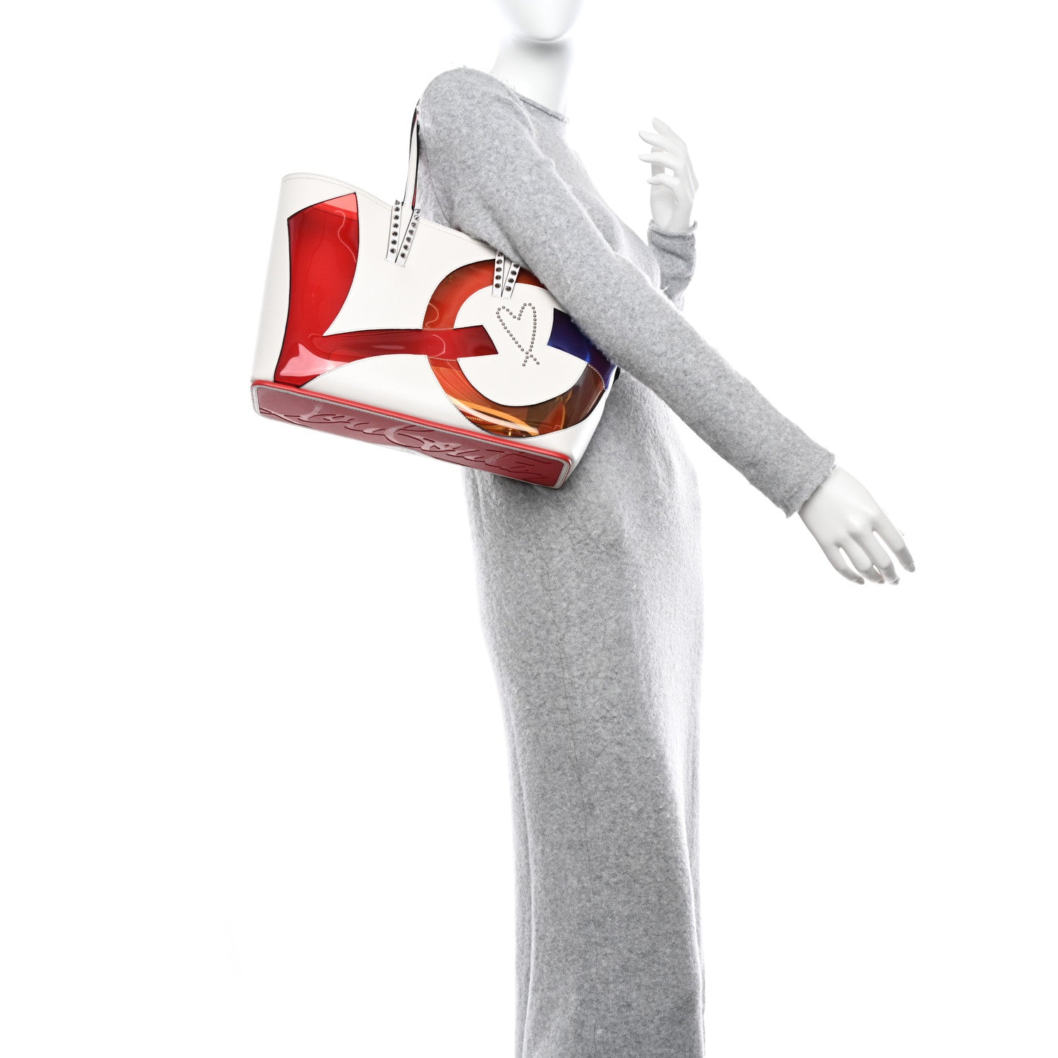 Christian Louboutin Calfskin PVC Love Spikes East West Cabata Tote Latte Multicolor 2 of 11