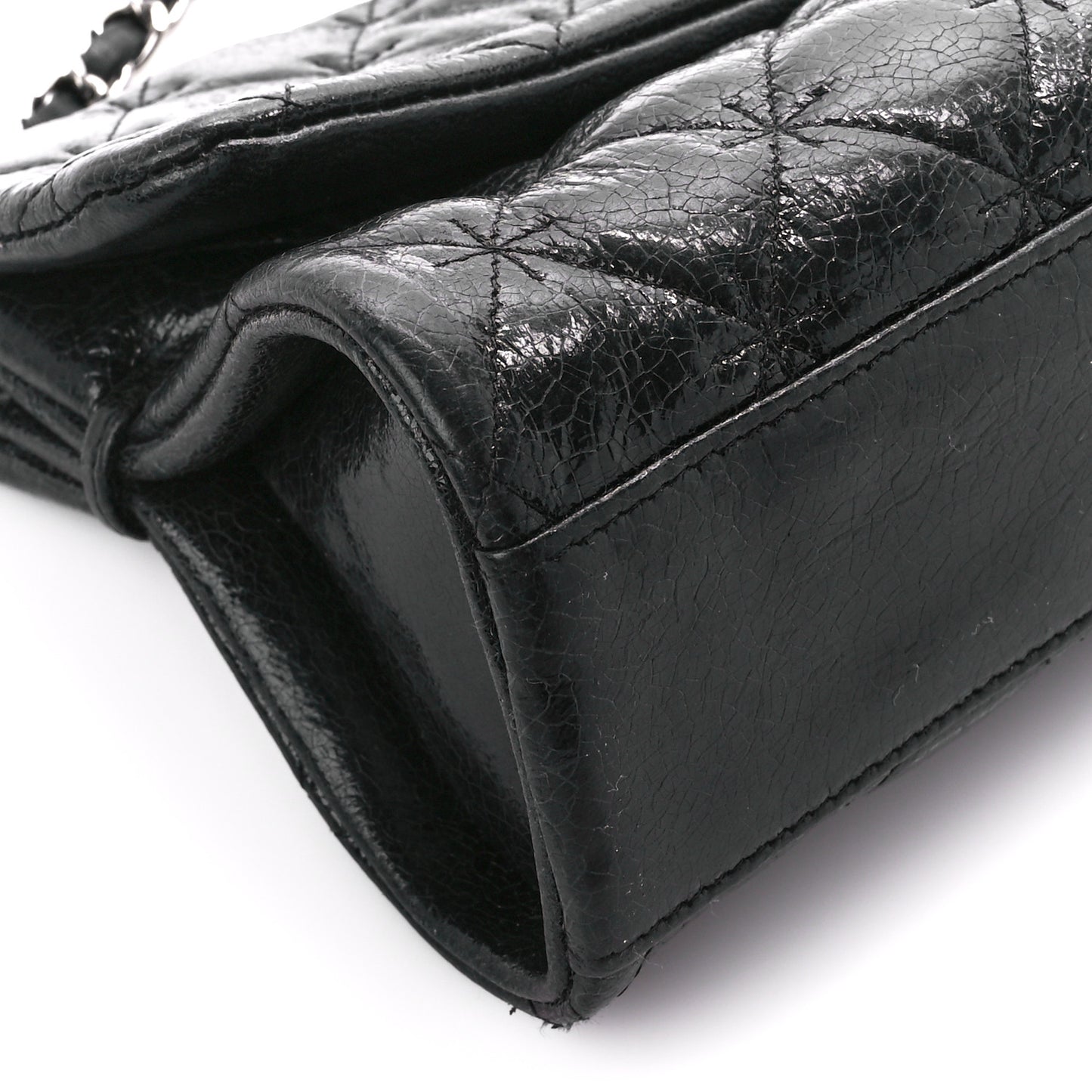 Glazed Crackled Calfskin Mademoiselle Flap Black