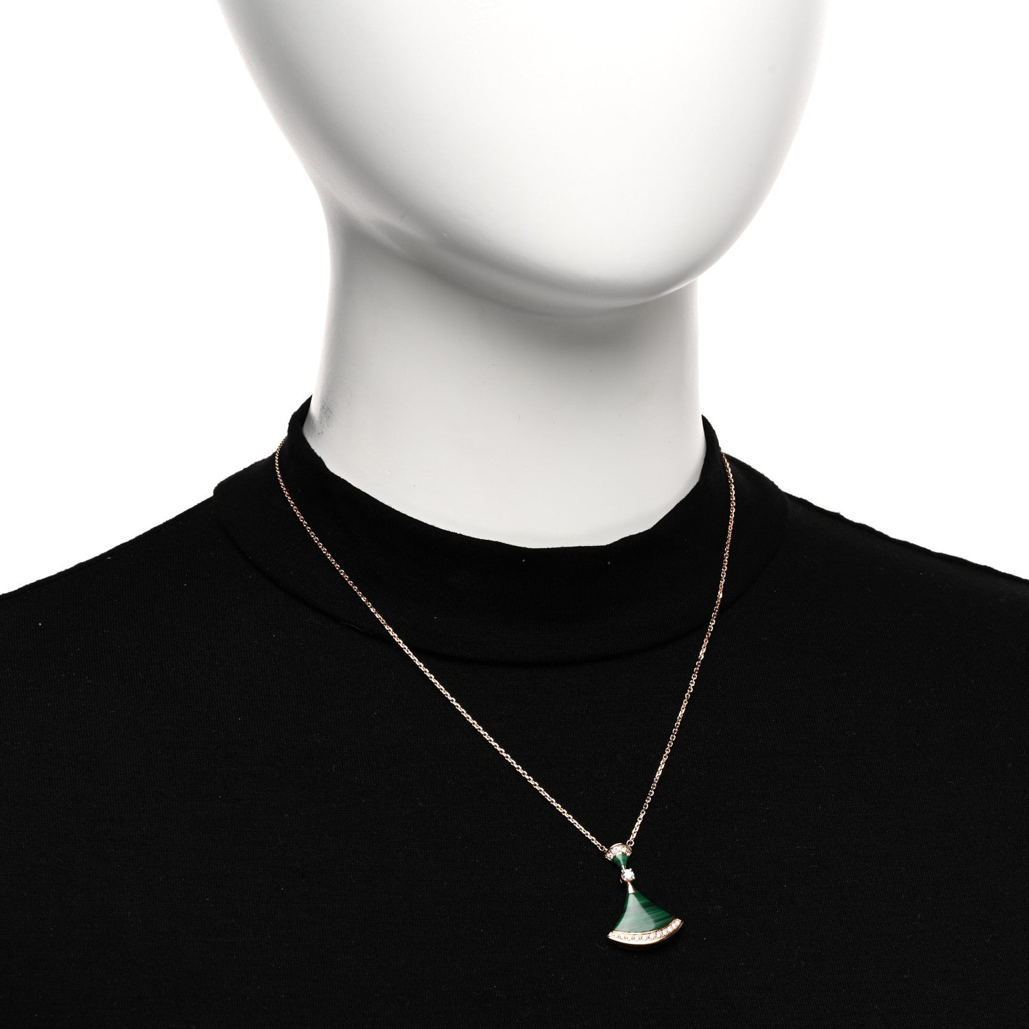Bulgari 18K Rose Gold Diamond Malachite Divas' Dream Pendant Necklace 2 of 5