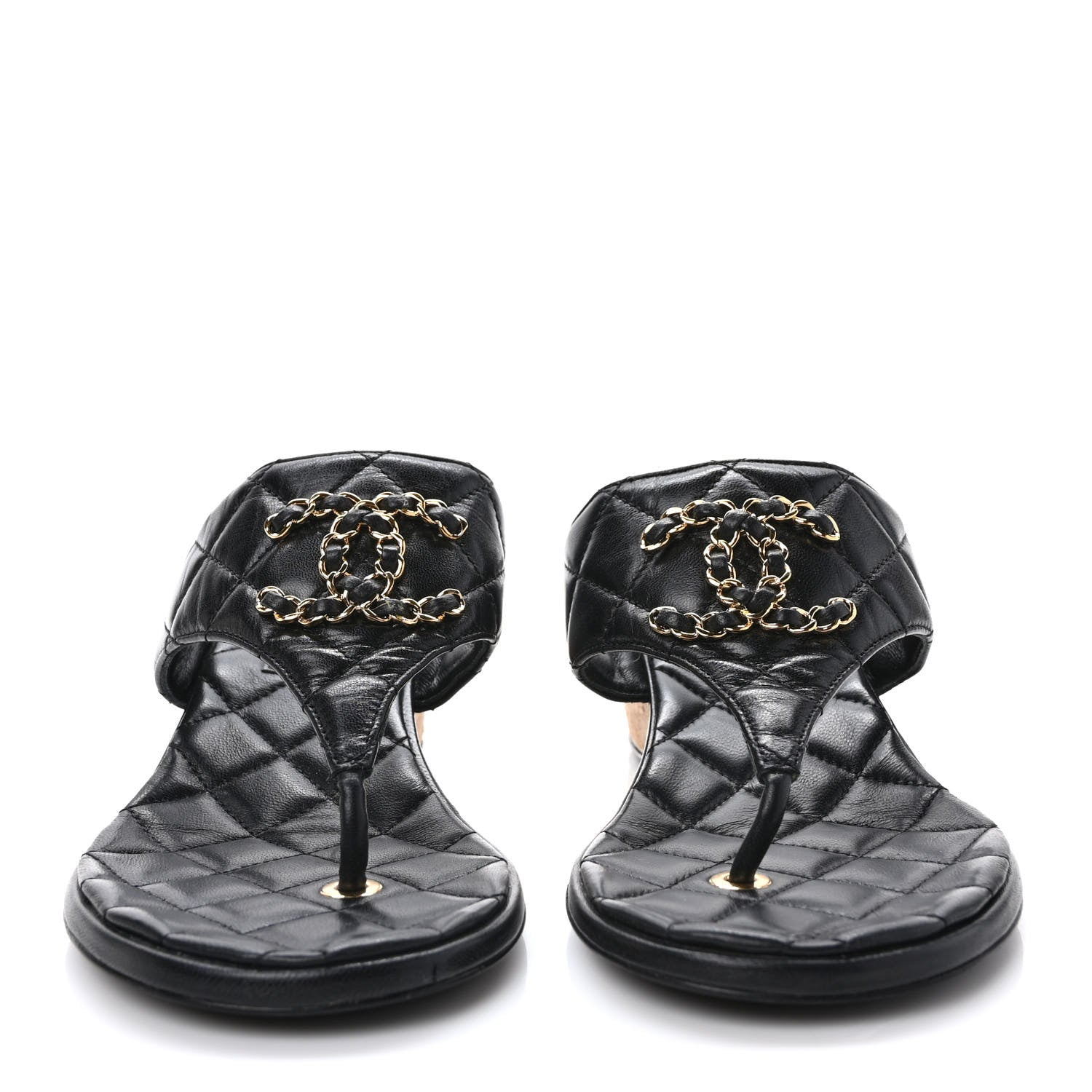 Chanel Goatskin Cork CC Wedge Sandals 36 Black 2 of 9