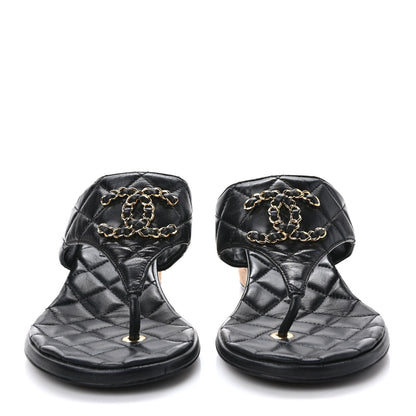 Chanel Goatskin Cork CC Wedge Sandals 36 Black 2 of 9