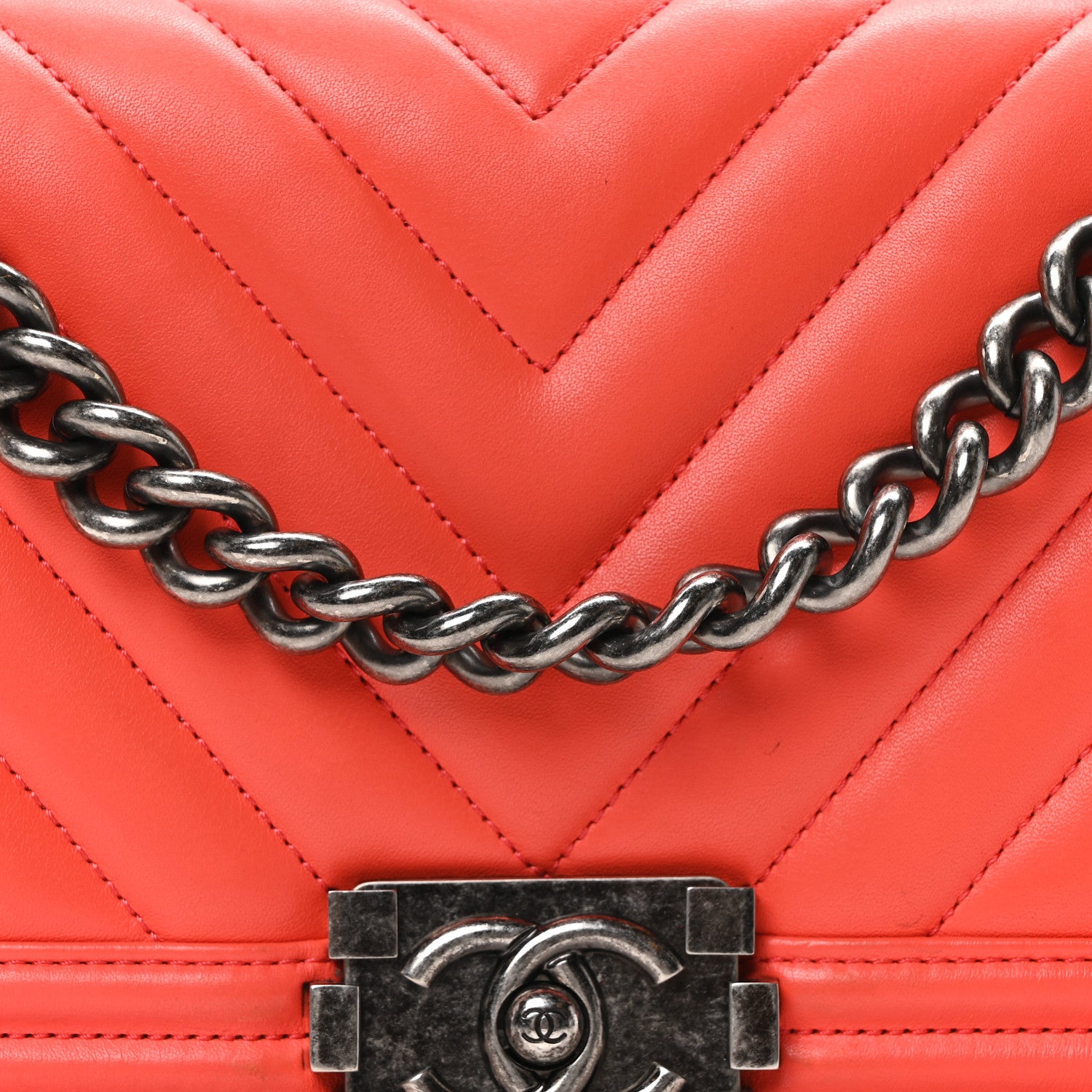 Chanel Calfskin Chevron Quilted Medium Boy Flap Coral 8 of 10
