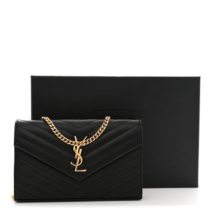 Saint Laurent Grain De Poudre Matelasse Chevron Monogram Chain Wallet Black 12 of 12