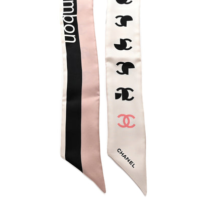 Chanel Silk 31 Rue Cambon CC Slim Bandeau Scarf Ecru Pink Black 2 of 5
