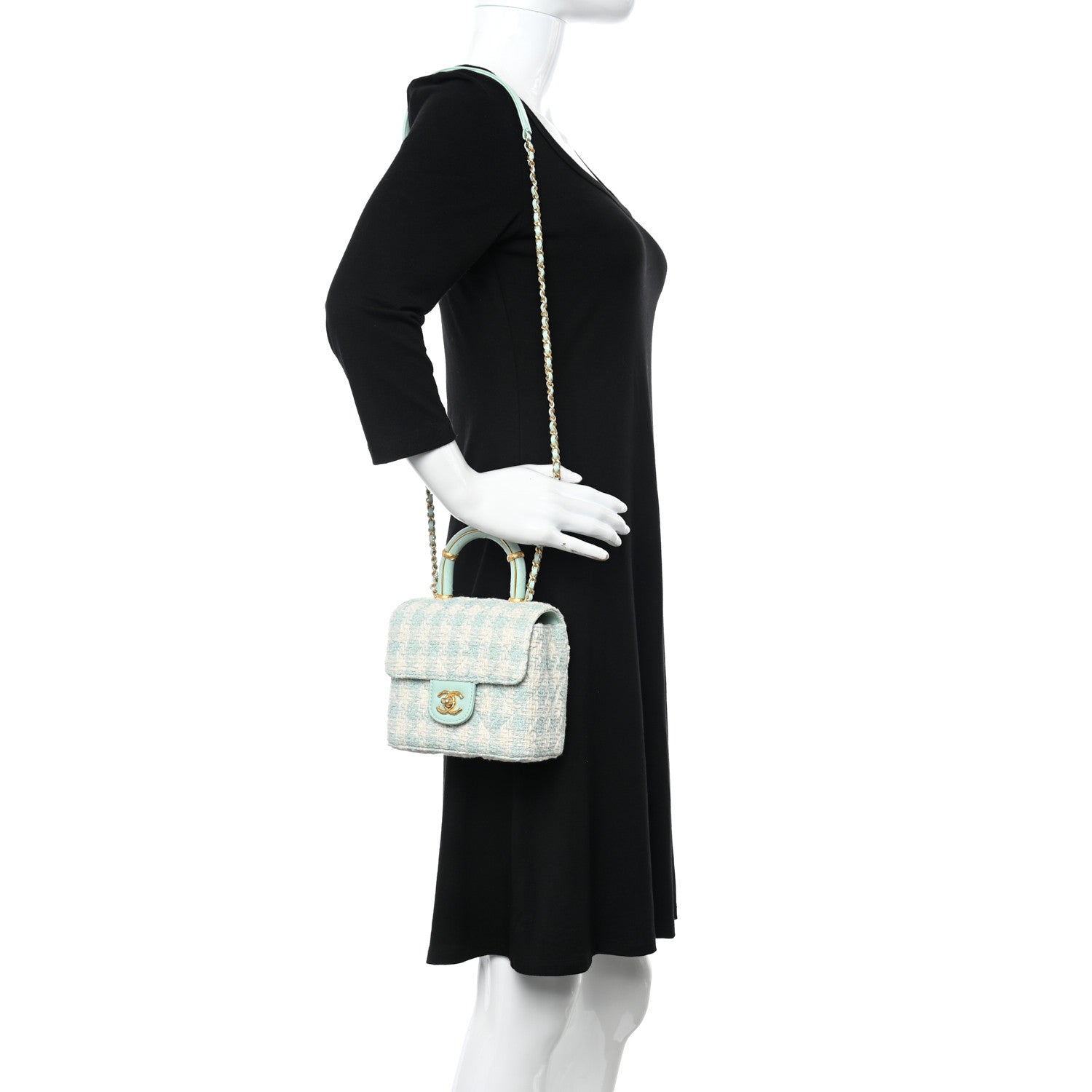 Chanel Tweed Handle Crush Top Handle Flap Bag Light Blue Ecru 1 of 11