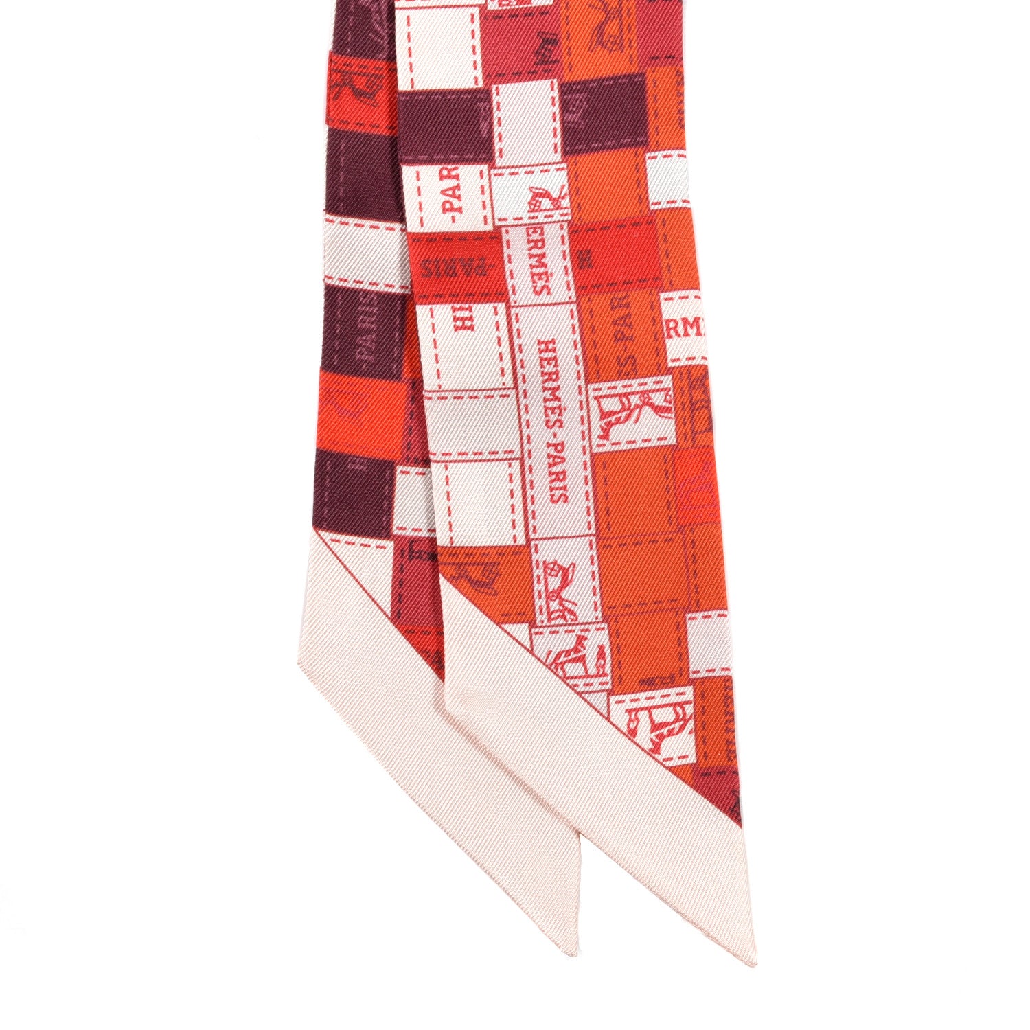 Hermes Silk Bolduc Au Carre Twilly Rouge Bordeaux Creme 2 of 4