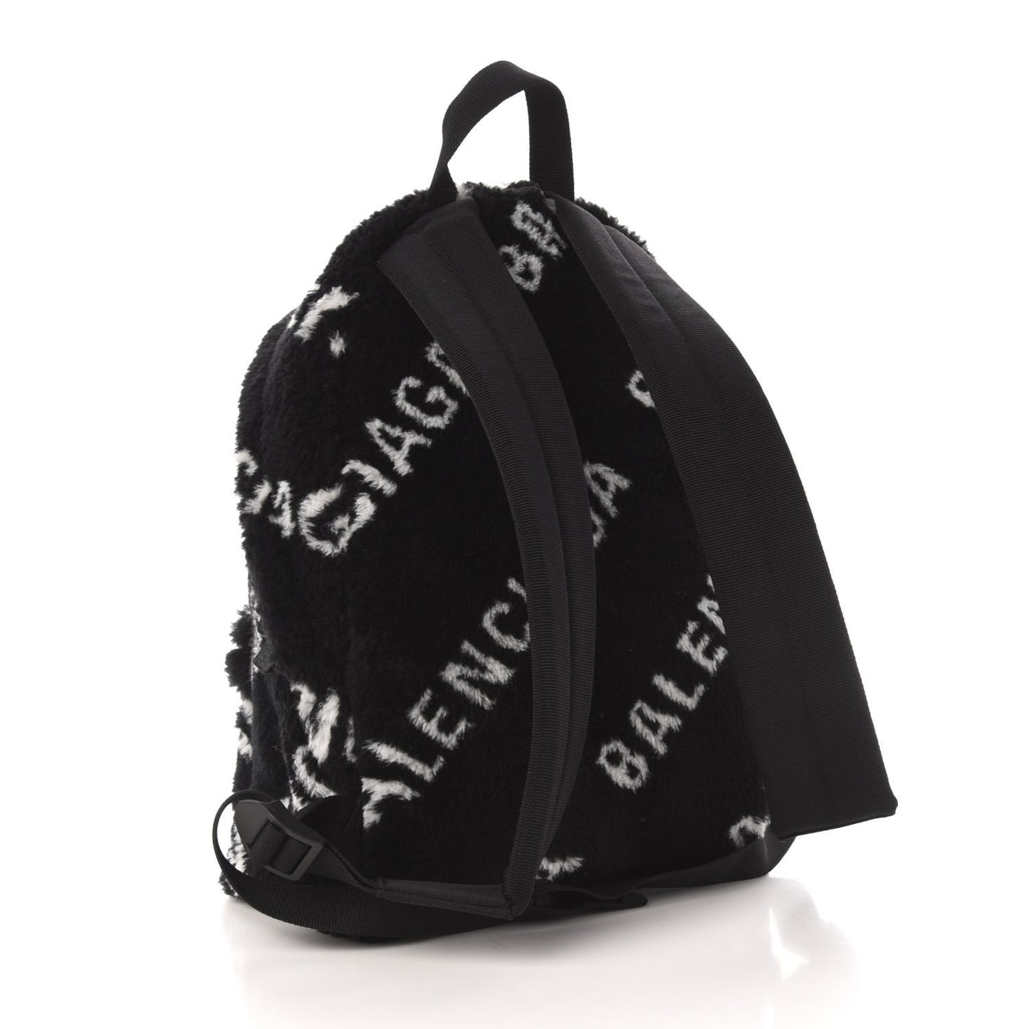 Faux Fur Diagonal Logo Small Everyday Backpack Black White