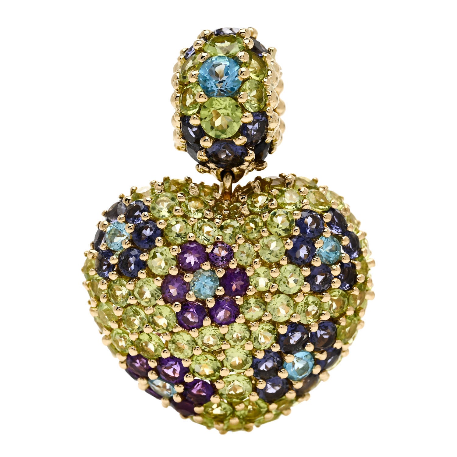 Pasquale Bruni 18K Yellow Gold Peridot Amethyst Blue Topaz Iolite Flower Heart Enhancer Pendant 1 of 3