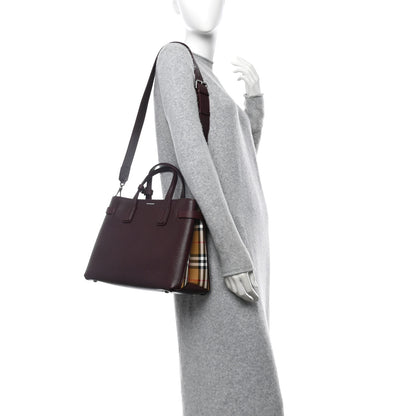 Burberry Grainy Calfskin House Check Medium Banner Tote Mahogany Red 2 of 9