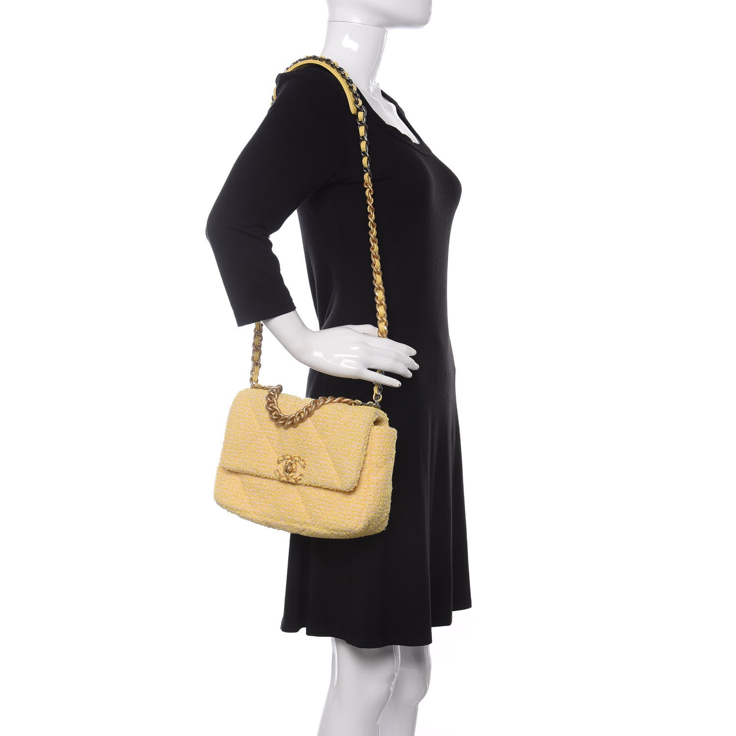 Chanel Tweed Quilted Medium Chanel 19 Flap Yellow Pink 2 of 11