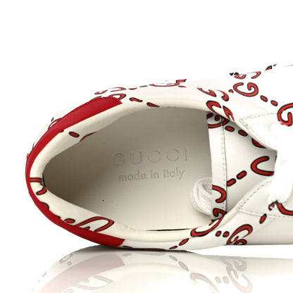 Gucci Calfskin GucciGhost Print Mens Ace Sneakers 8.5 White Hibiscus Red 10 of 11