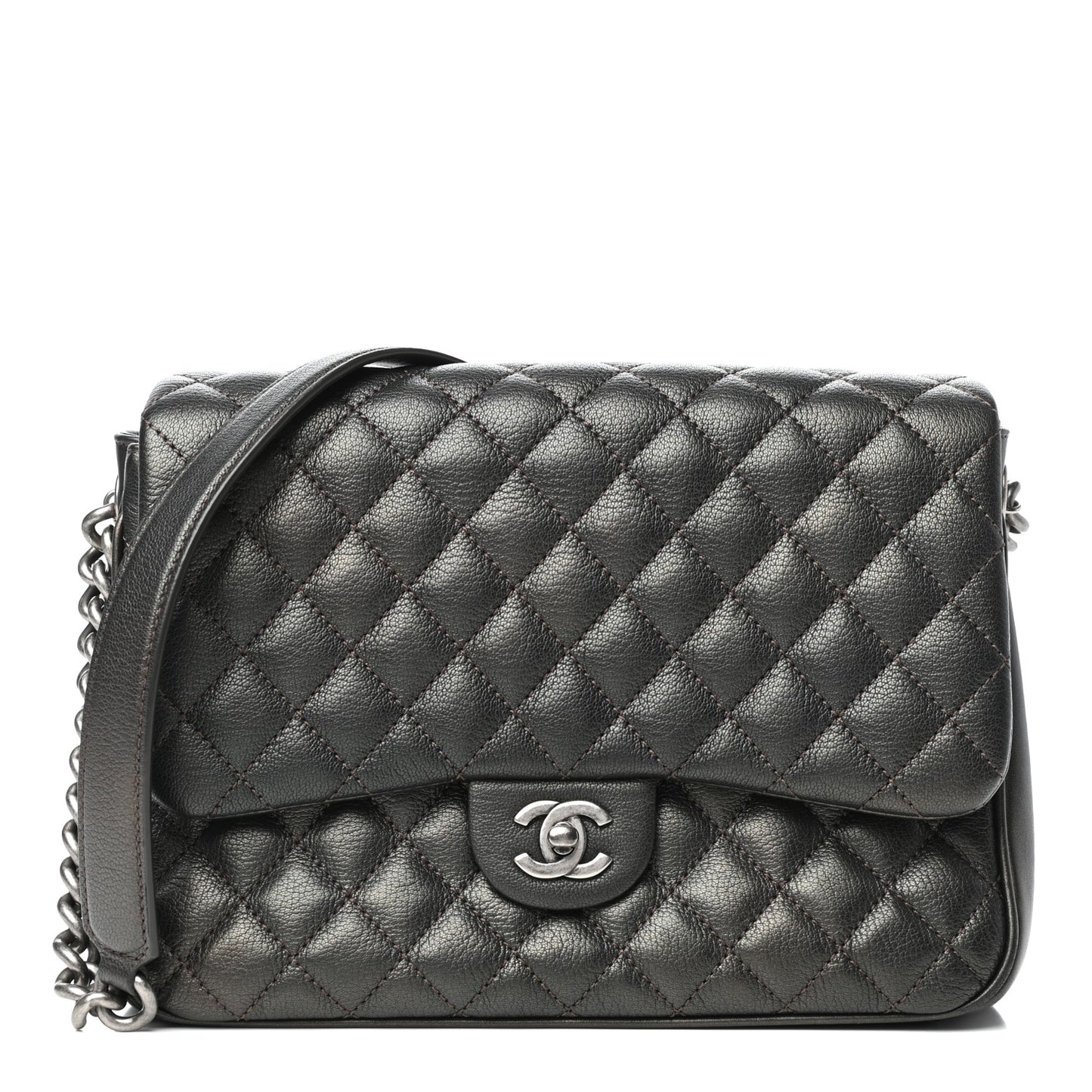 Metallic Goatskin Quilted Medium Rock In Rome Flap Charcoal
