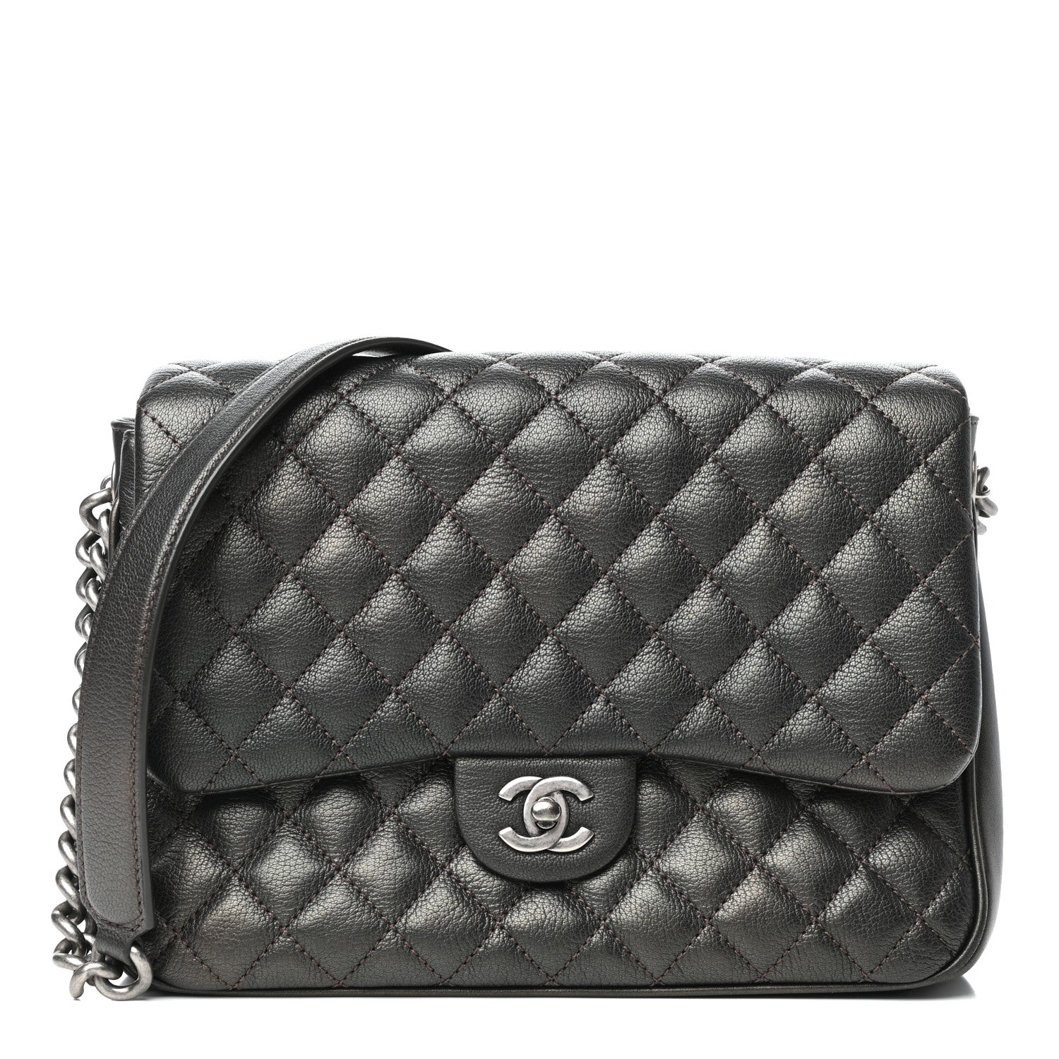 Chanel Metallic Goatskin Quilted Medium Rock In Rome Flap Charcoal 1 of 10