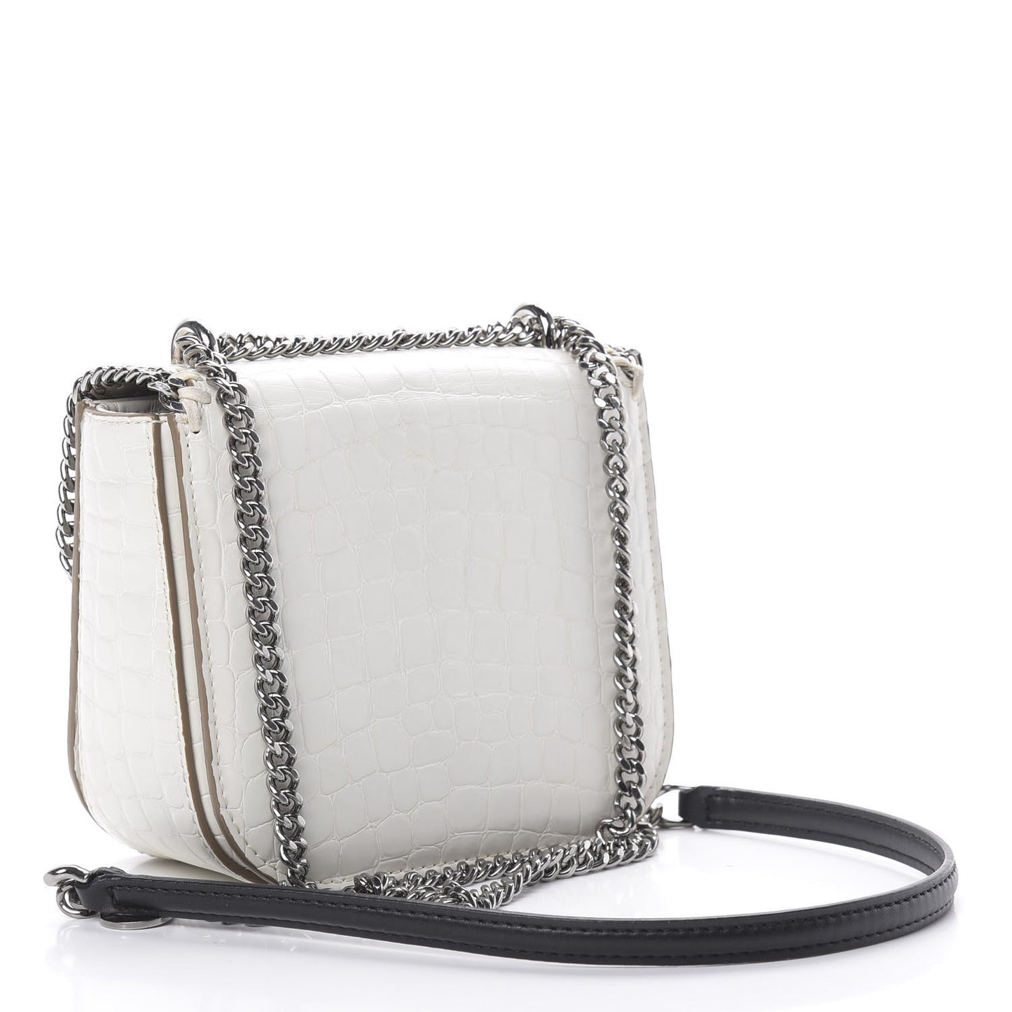 Embossed Crocodile Effect Medium Falabella Box Shoulder Bag Ivory