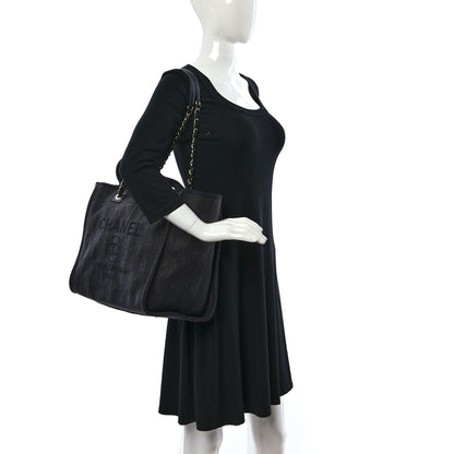 Chanel Mixed Fibers Calfskin Striped Medium Deauville Tote Black 2 of 9
