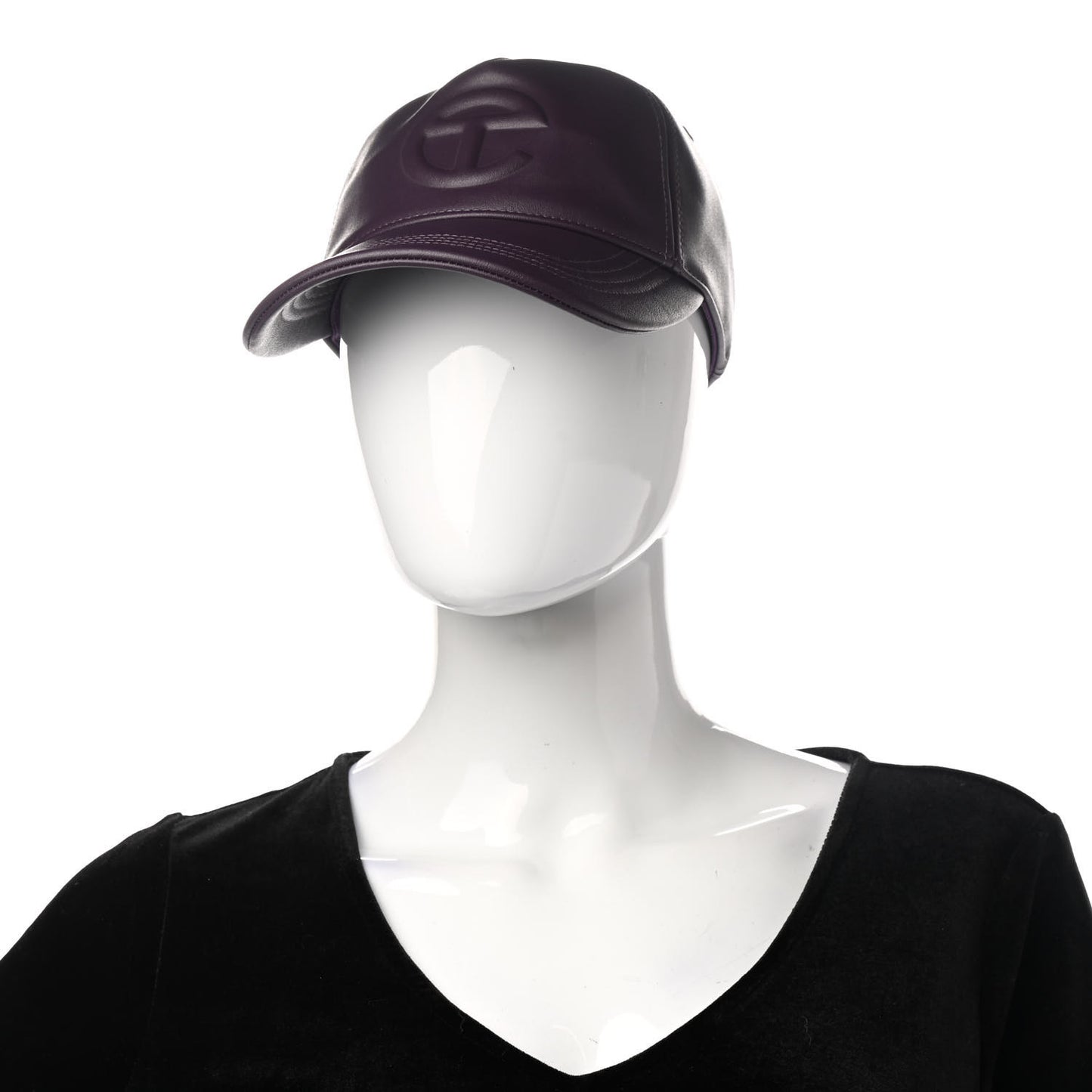 Vegan Leather Logo Embossed Hat Eggplant