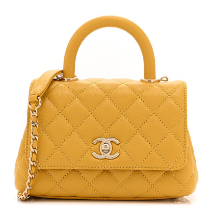 Chanel Caviar Quilted Extra Mini Coco Handle Flap Yellow 1 of 10