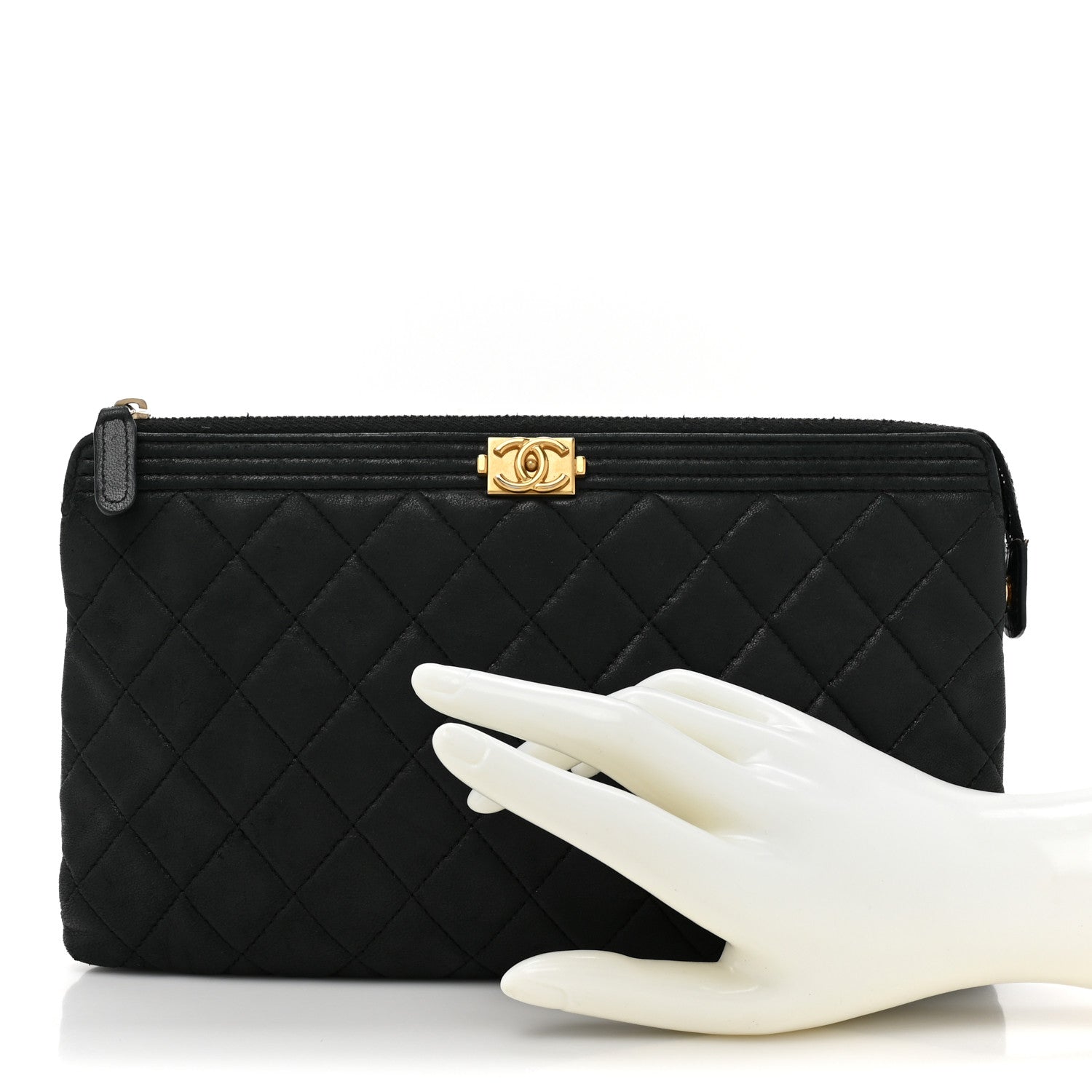 Chanel Lambskin Quilted Small Boy Zipped Pouch Black 2 of 15