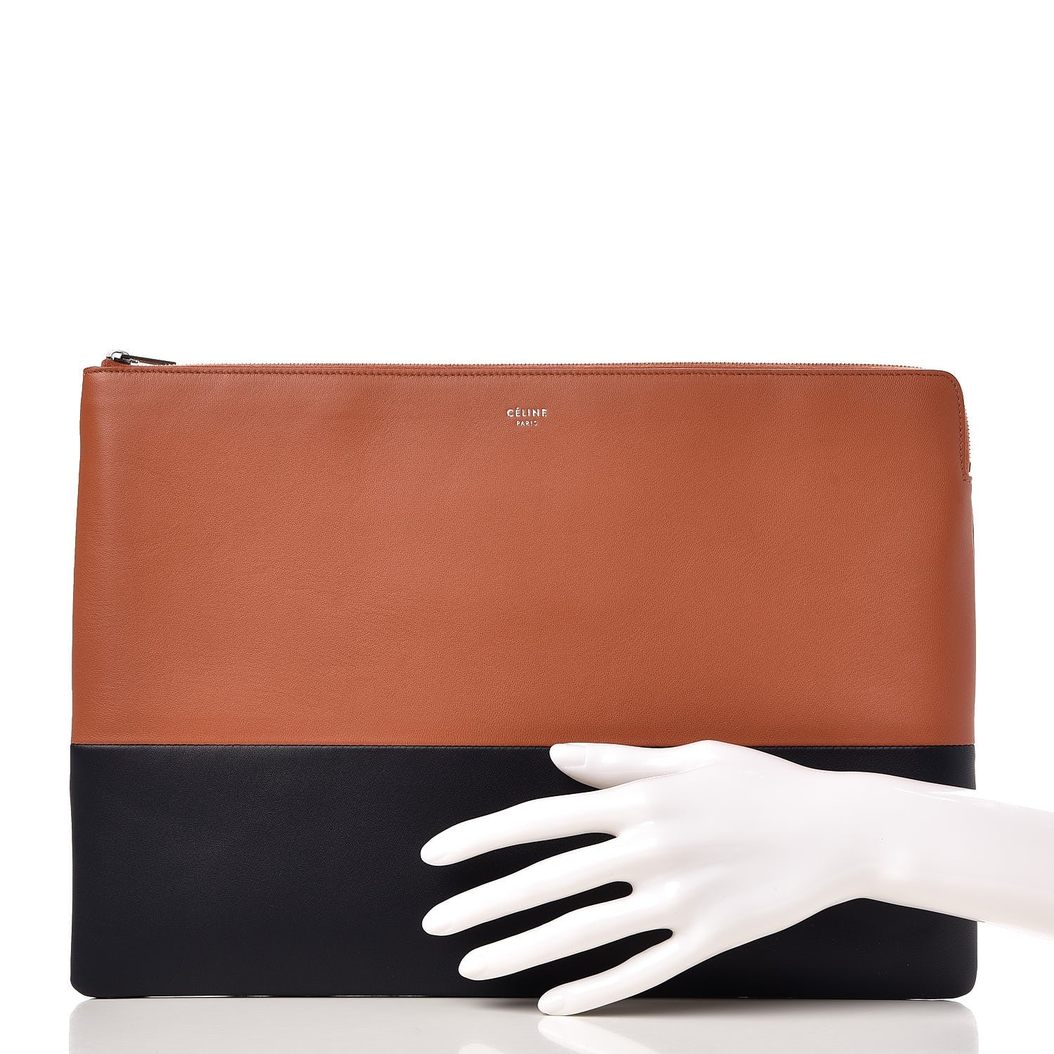 Celine Lambskin Large Bi-Color Solo Clutch Pouch Terracotta Navy 2 of 7
