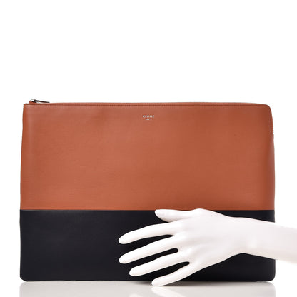 Celine Lambskin Large Bi-Color Solo Clutch Pouch Terracotta Navy 2 of 7