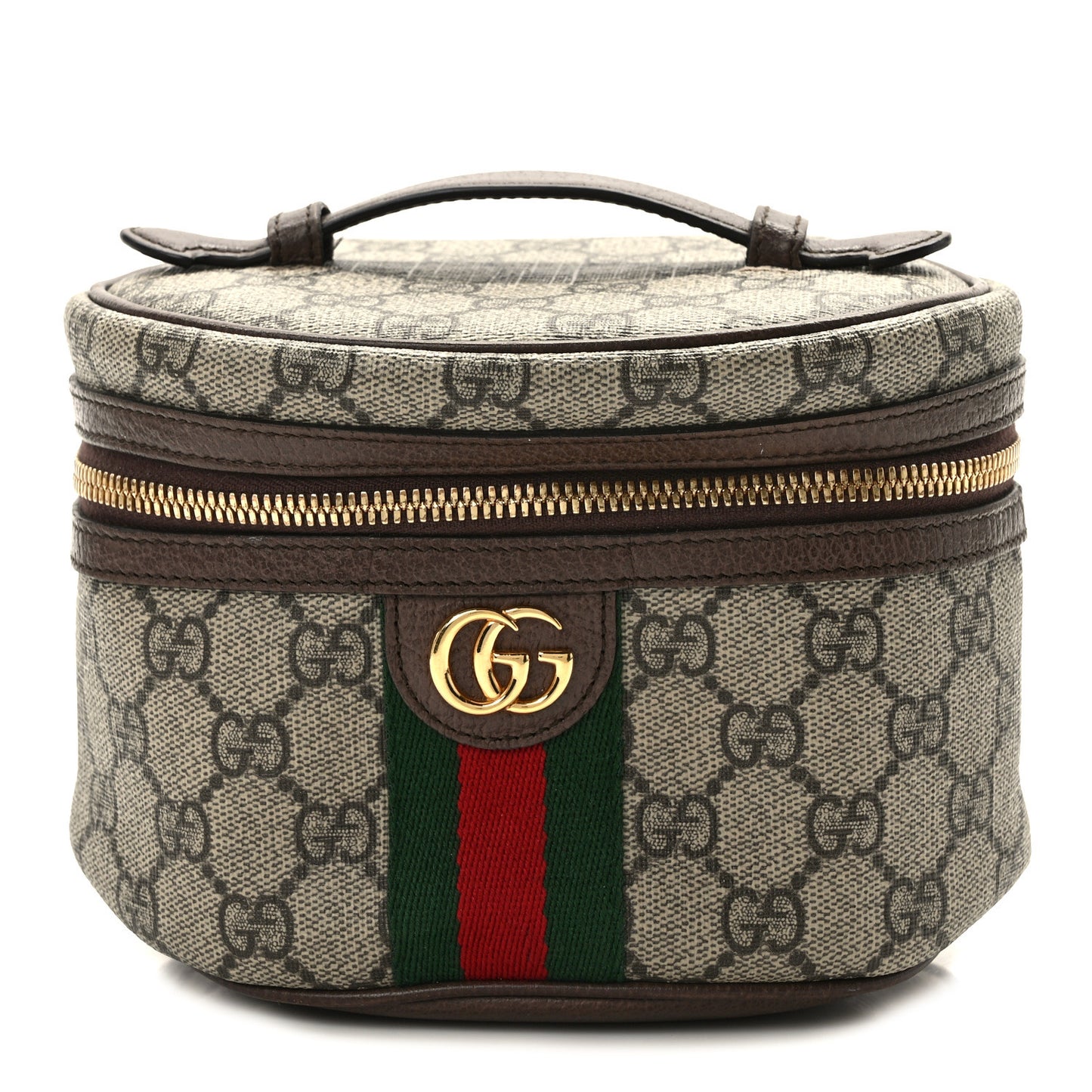 GG Supreme Monogram Textured Calfskin Web Ophidia Vanity Cosmetic Case Beige Ebony New Acero