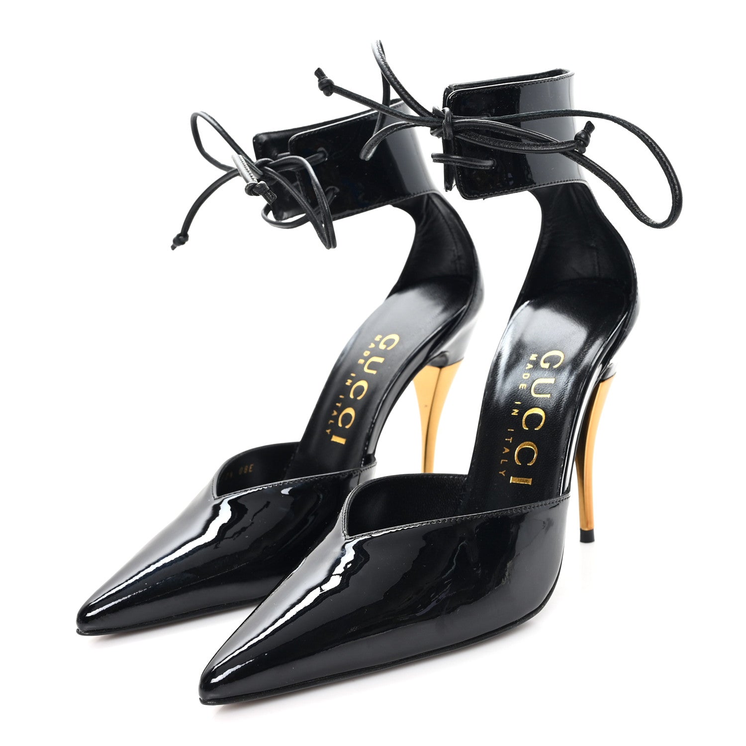 Gucci Vitello Vernice Soft Nappa Priscilla Ankle Cuff Pumps 37.5 Black 4 of 10