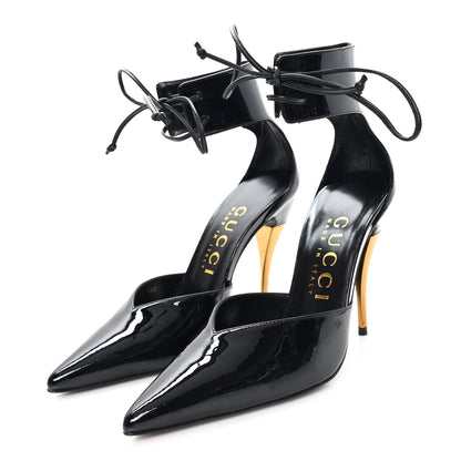 Gucci Vitello Vernice Soft Nappa Priscilla Ankle Cuff Pumps 37.5 Black 4 of 10