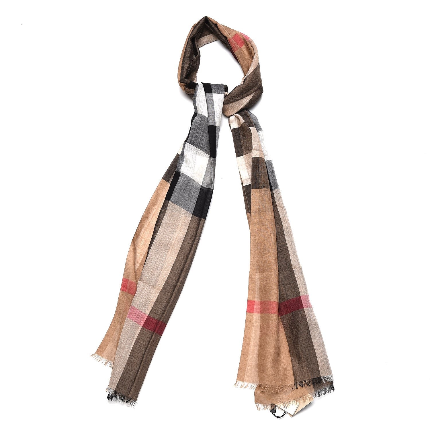 Burberry Wool Silk Gauze Half Mega Check Scarf Camel 1 of 6