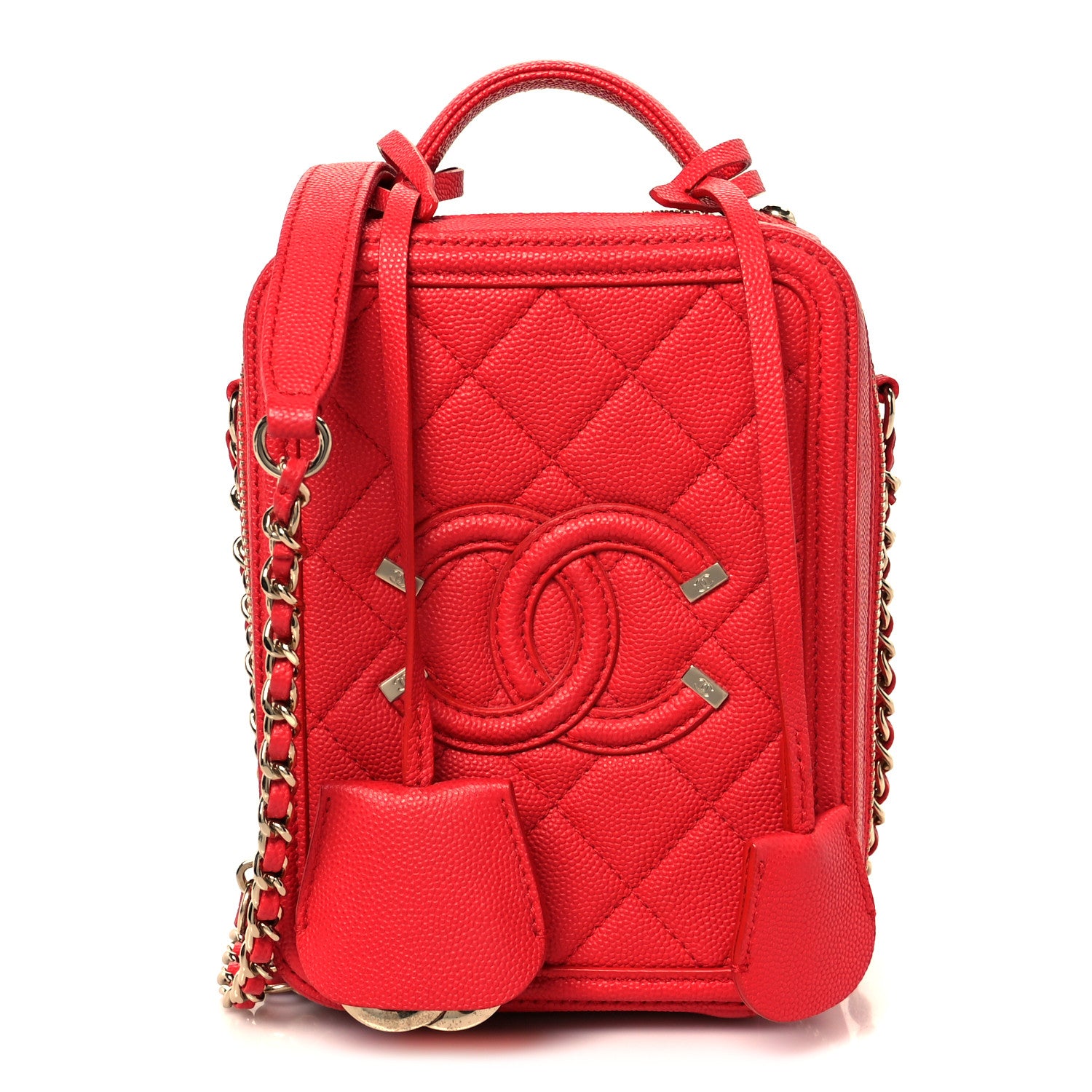 Chanel Caviar Quilted CC North South Filigree Vanity Case Red 1 of 10