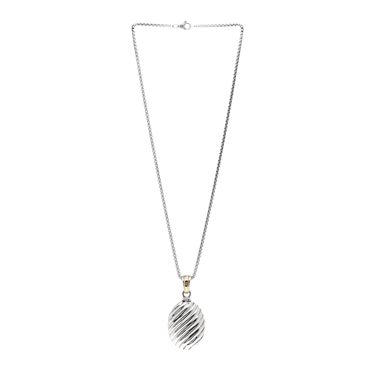 Sterling Silver 18K Yellow Gold Oval Cable Locket Pendant