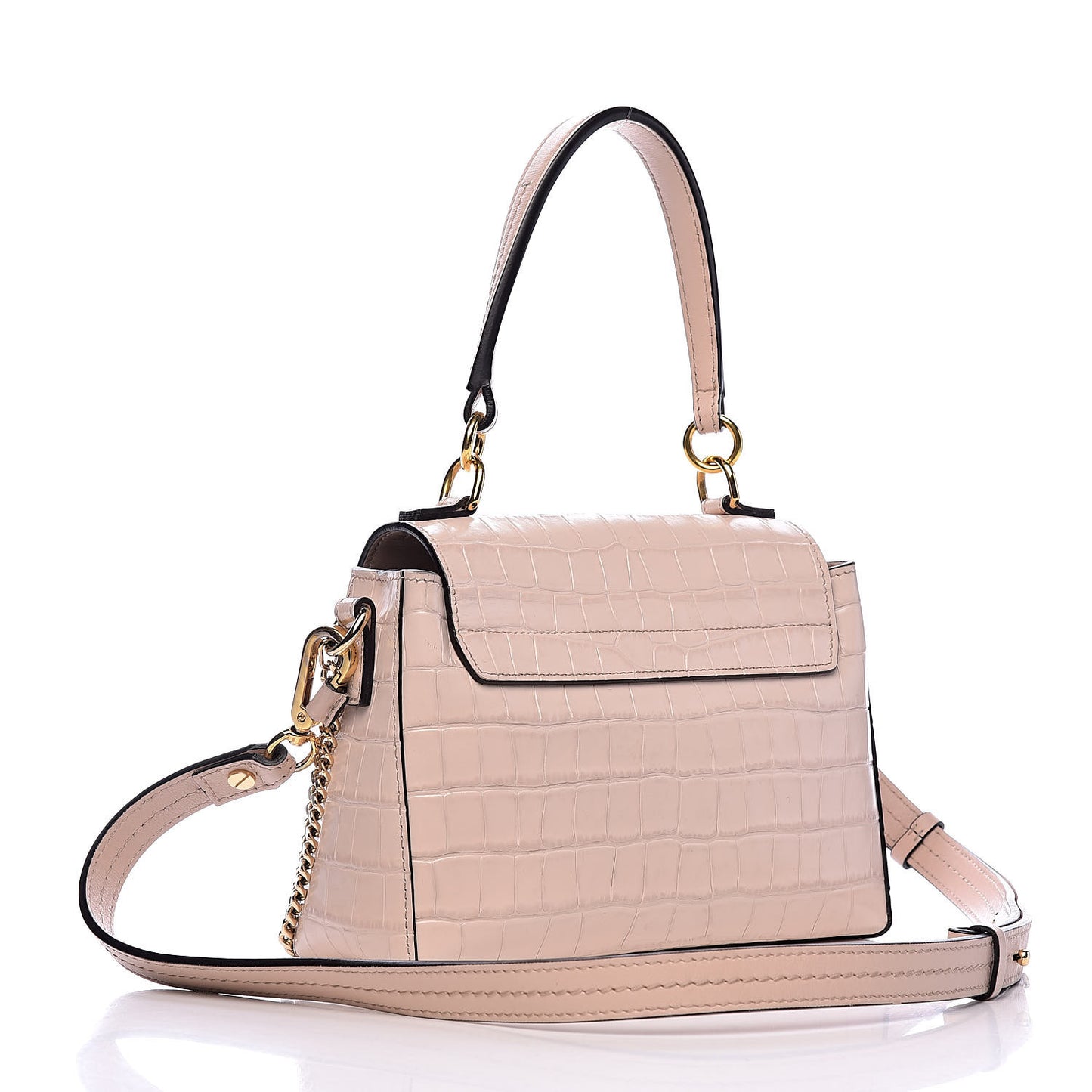 Calfskin Crocodile Embossed Mini Faye Day Shoulder Bag Cement Pink