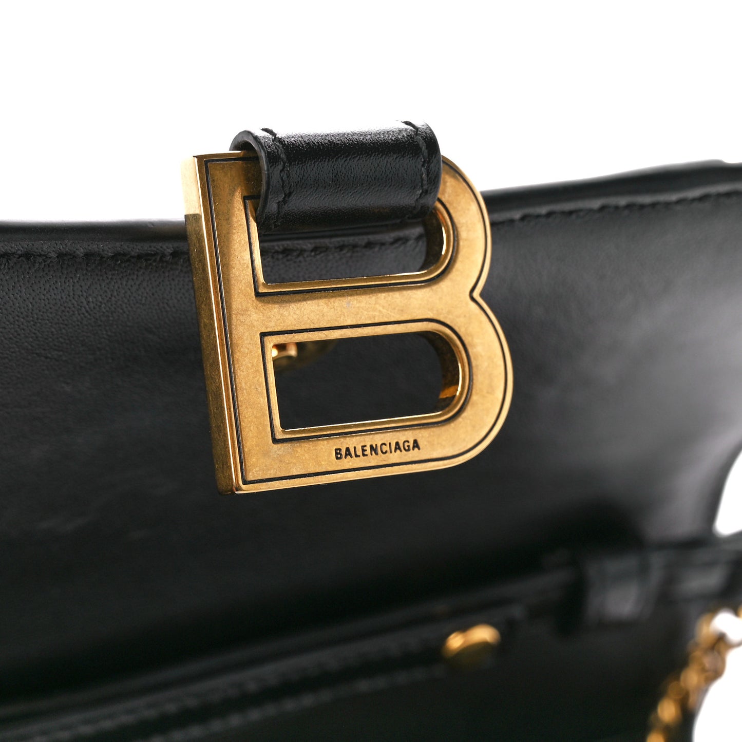 Shiny Box Calfskin Hourglass Chain Bag Black