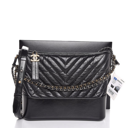 Chanel Aged Calfskin Chevron Quilted Medium Gabrielle Hobo Black 8 of 8