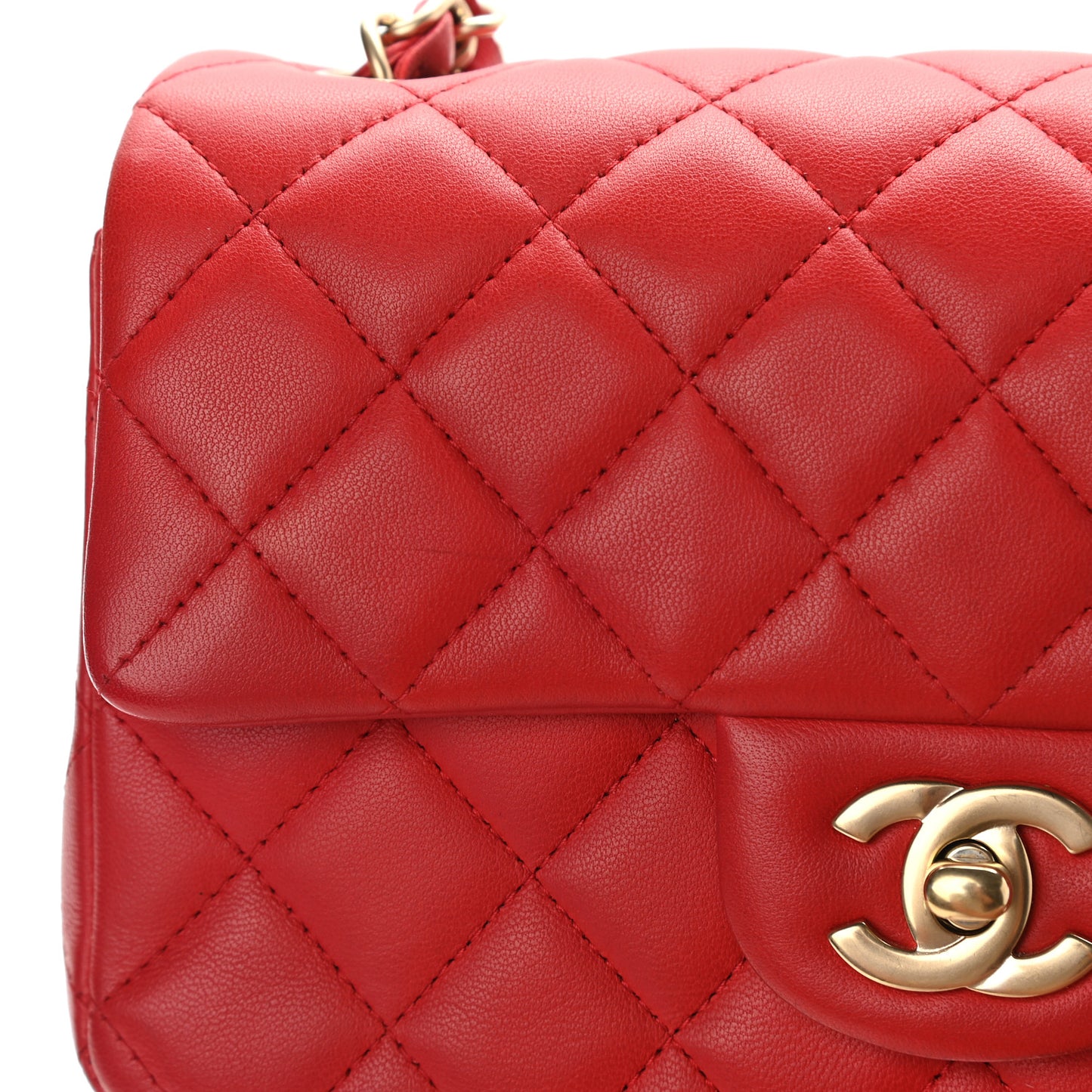 Lambskin Quilted Mini Rectangular Flap Red