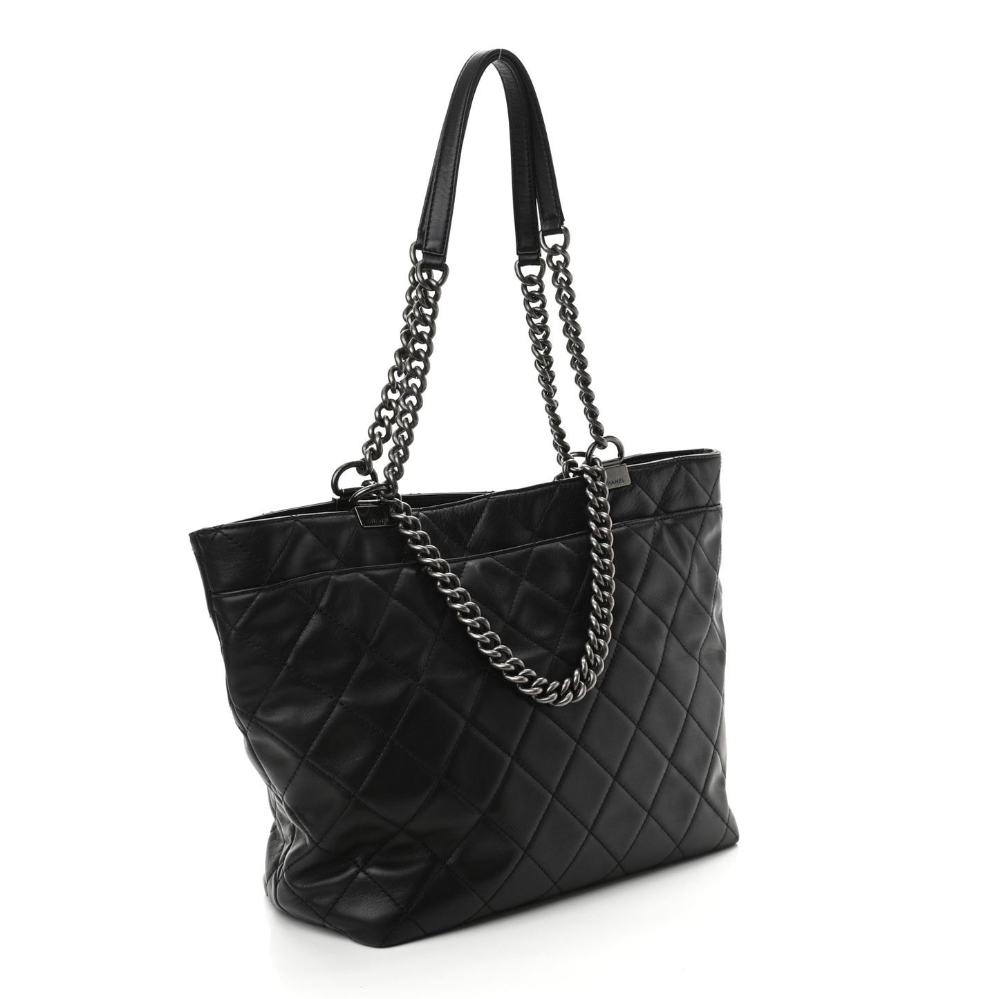 Sheepskin Quilted Chain Handle Large Shopping Tote Black