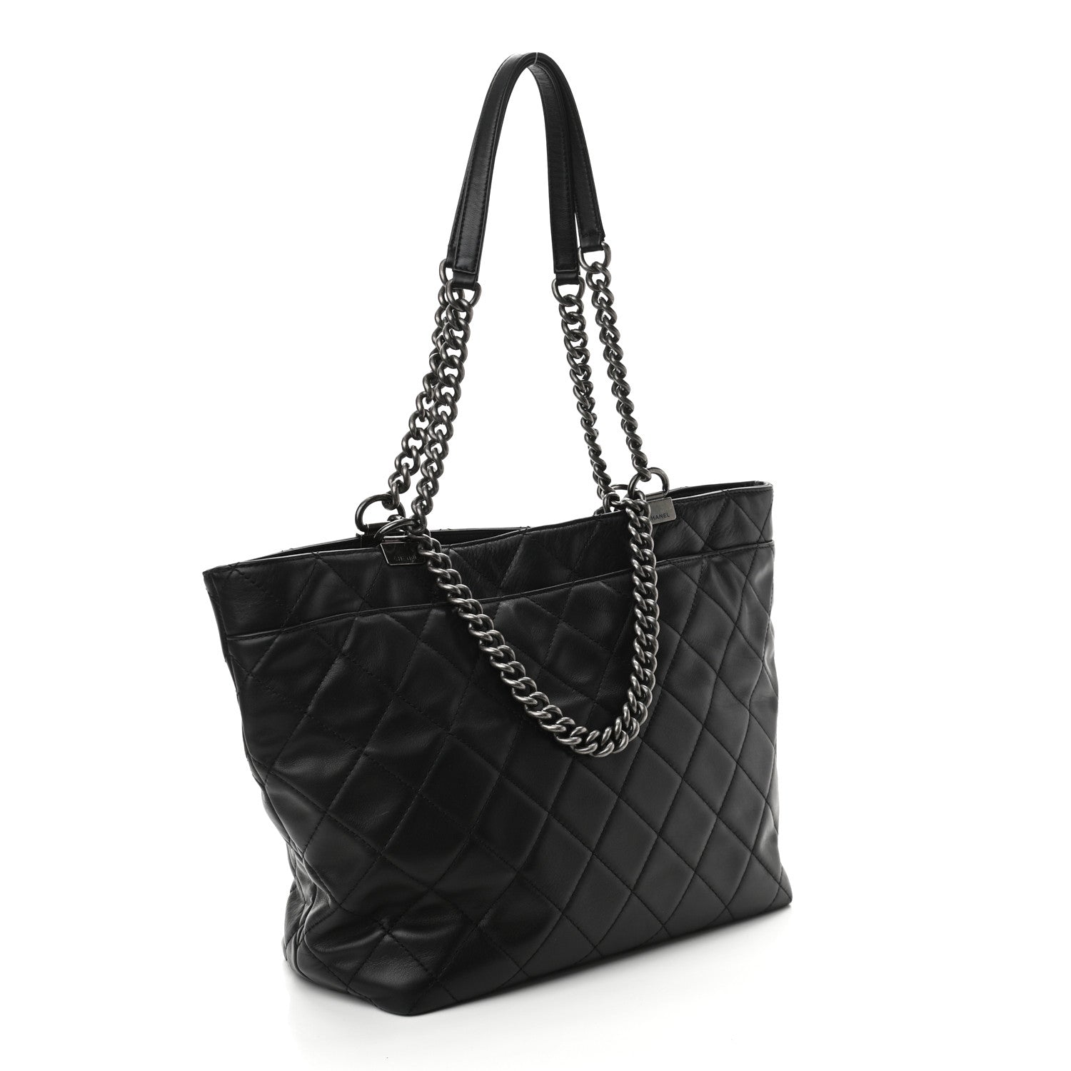 Chanel Sheepskin Quilted Chain Handle Large Shopping Tote Black 3 of 10