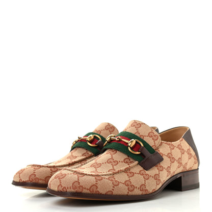 Gucci GG Monogram Goatskin Web Mens Horsebit Loafers 8 Beige Ruggine Light Brown 3 of 8