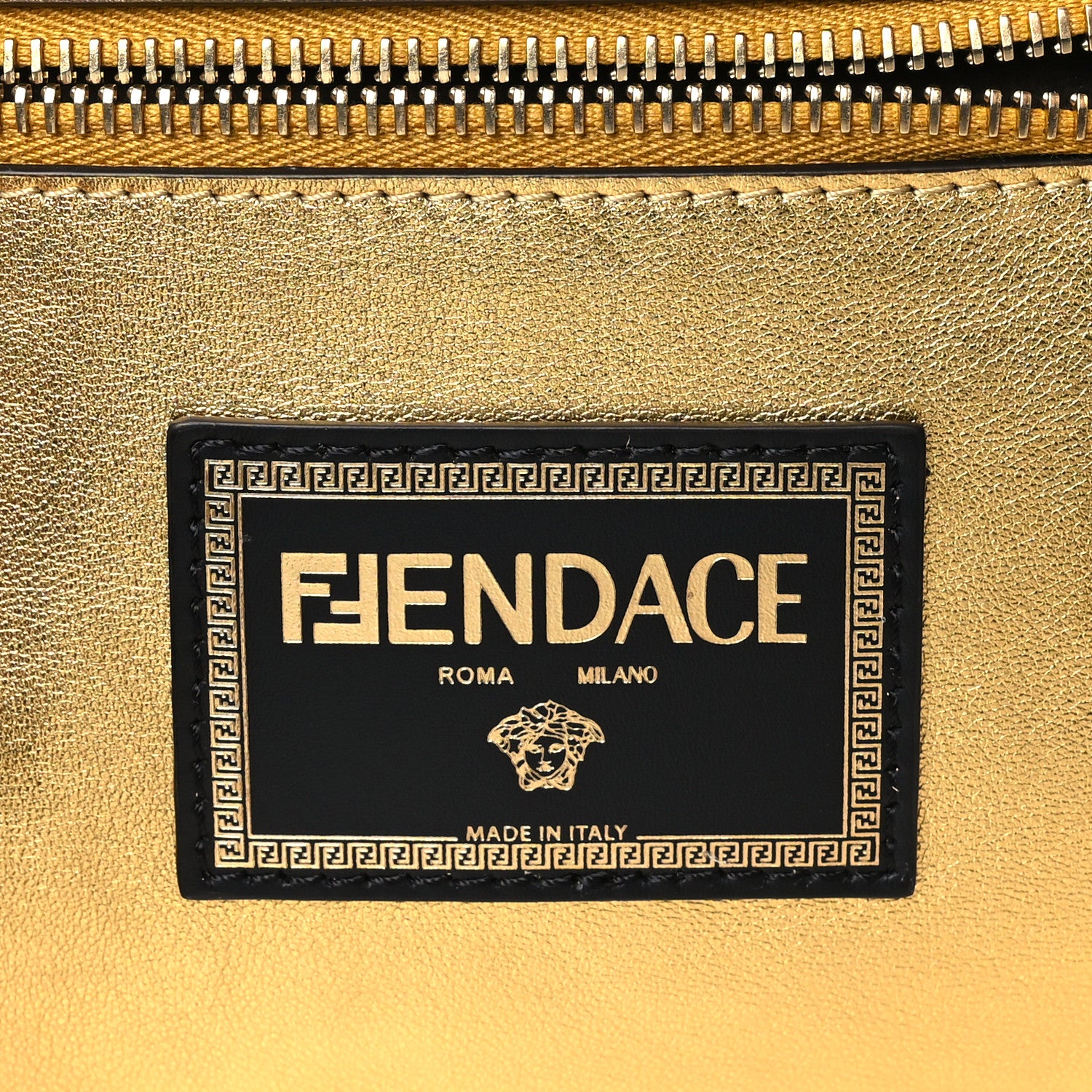 Fendi X VERSACE Vitello Laminato Nappa Perforated Fendace FF Baroque Medium Peekaboo I SEE U Satchel Gold 7 of 9