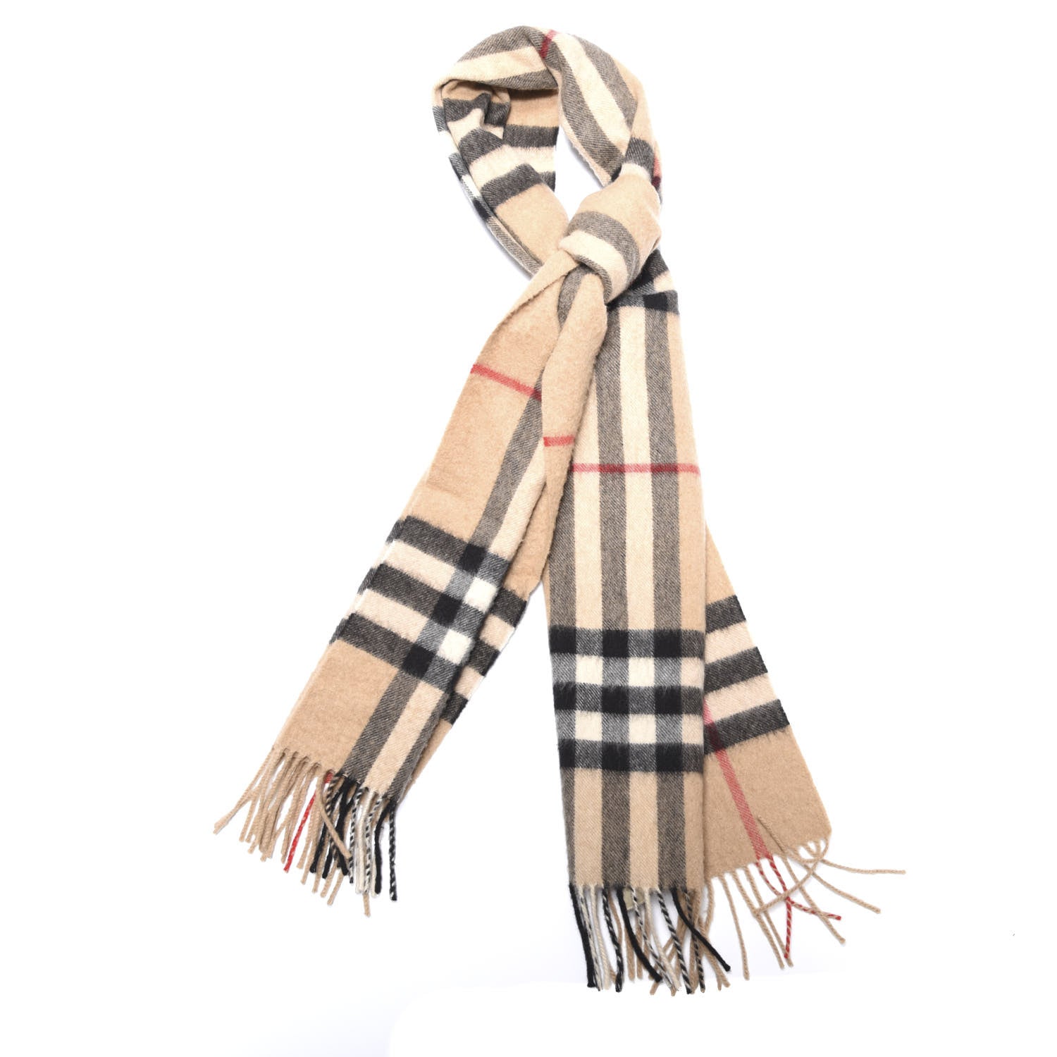 Burberry Cashmere Giant Check Fringe Scarf Camel 1 of 4