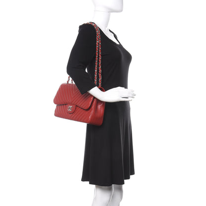 Chanel Caviar Chevron Quilted Jumbo Double Flap Dark Red 2 of 10
