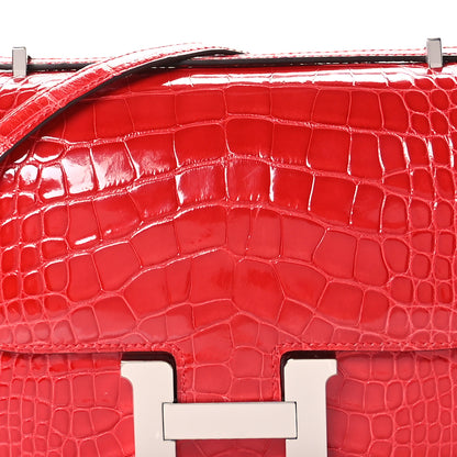 Hermes Shiny Alligator Constance 18 Rouge de Coeur 8 of 13