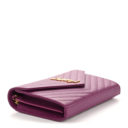 Saint Laurent Grain De Poudre Matelasse Chevron Monogram Chain Wallet Dark Grape 4 of 12