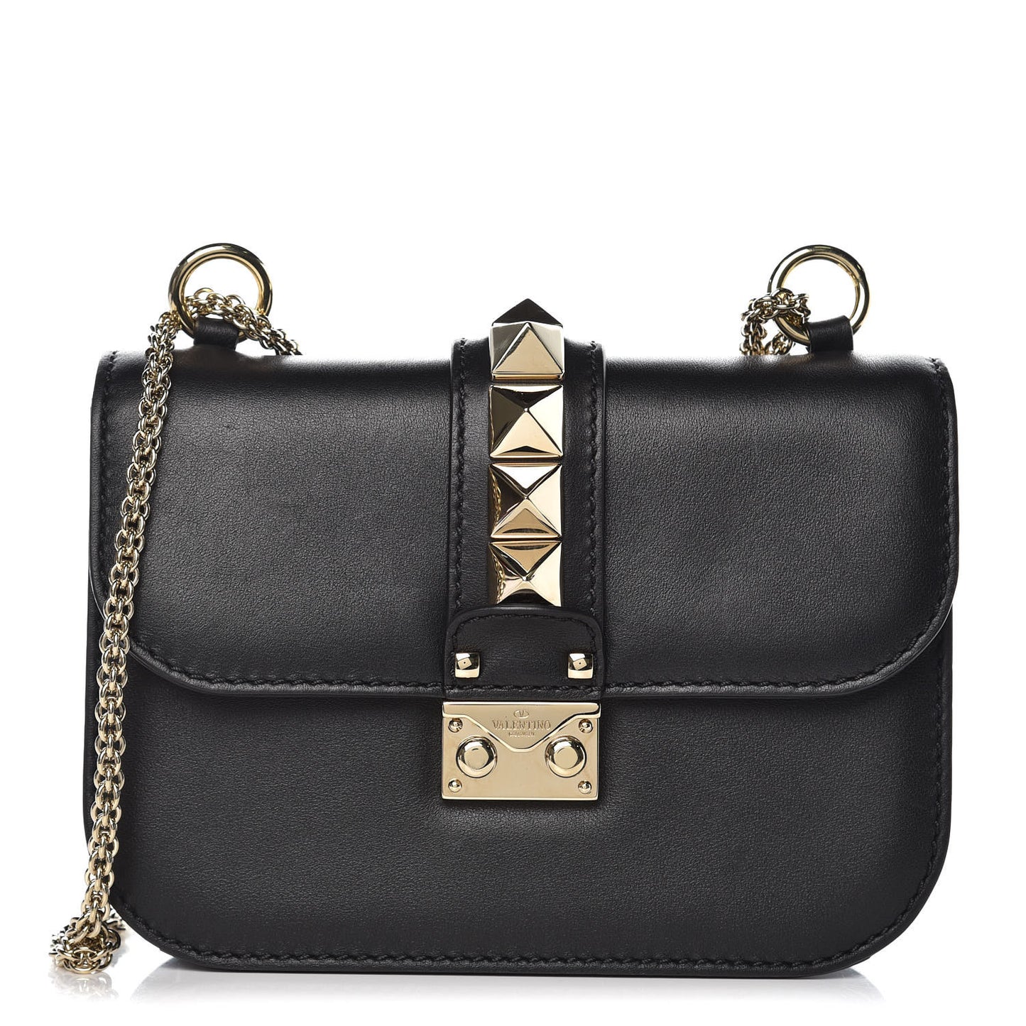 Vitello Small Glam Lock Rockstud Flap Black
