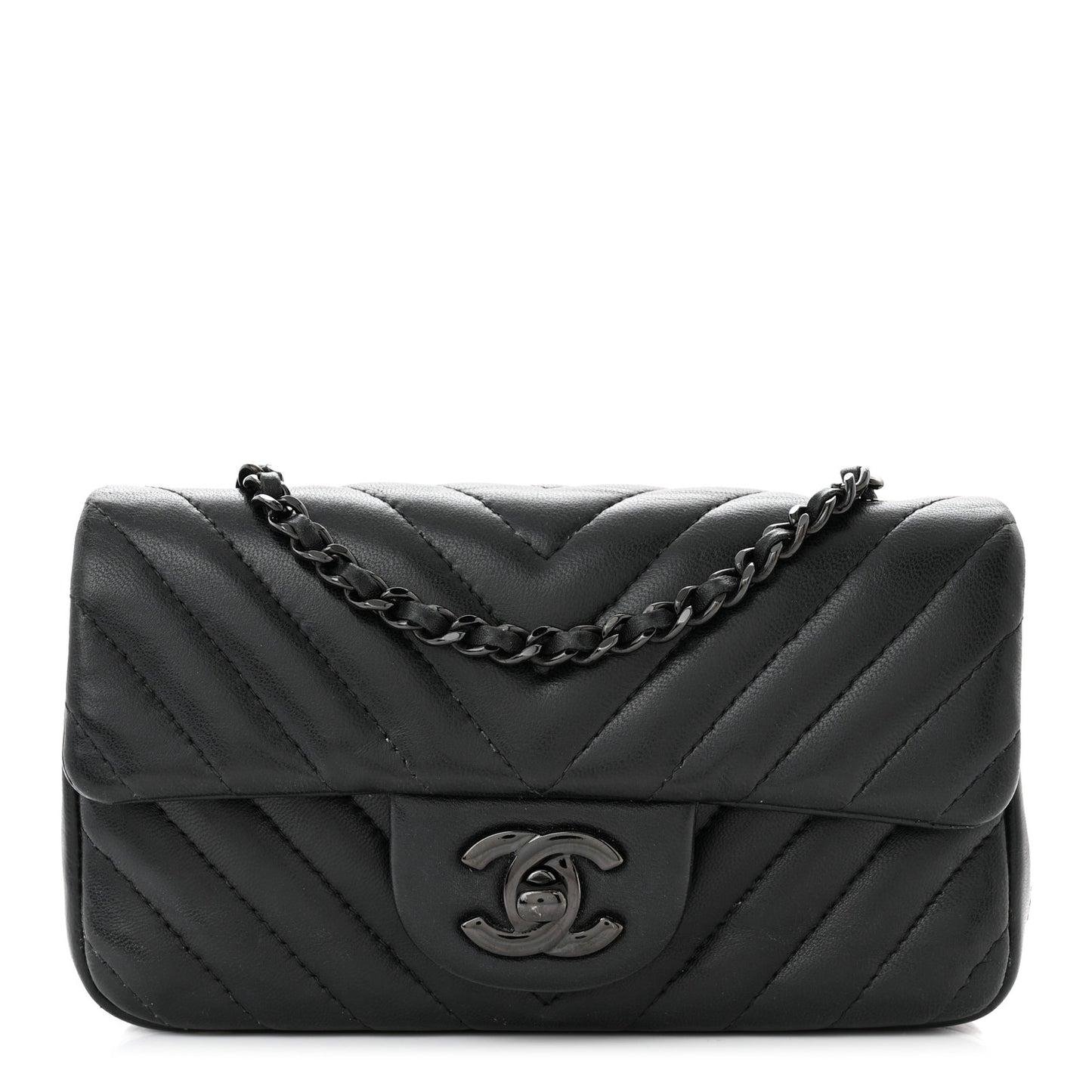 Lambskin Chevron Quilted Extra Mini Rectangular Flap So Black